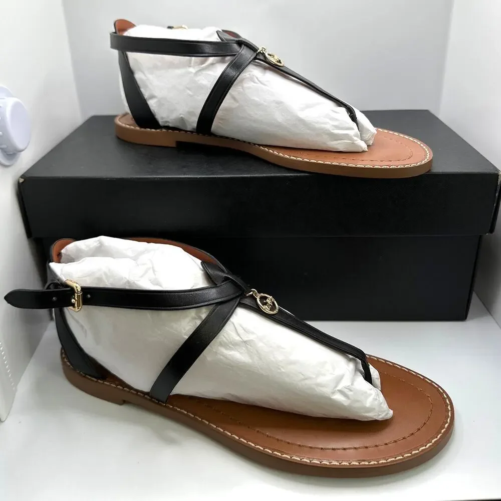 NIB COACH Shoulder Lydia Sandals Black Leather Size 6.5B - Picture 3 of 8